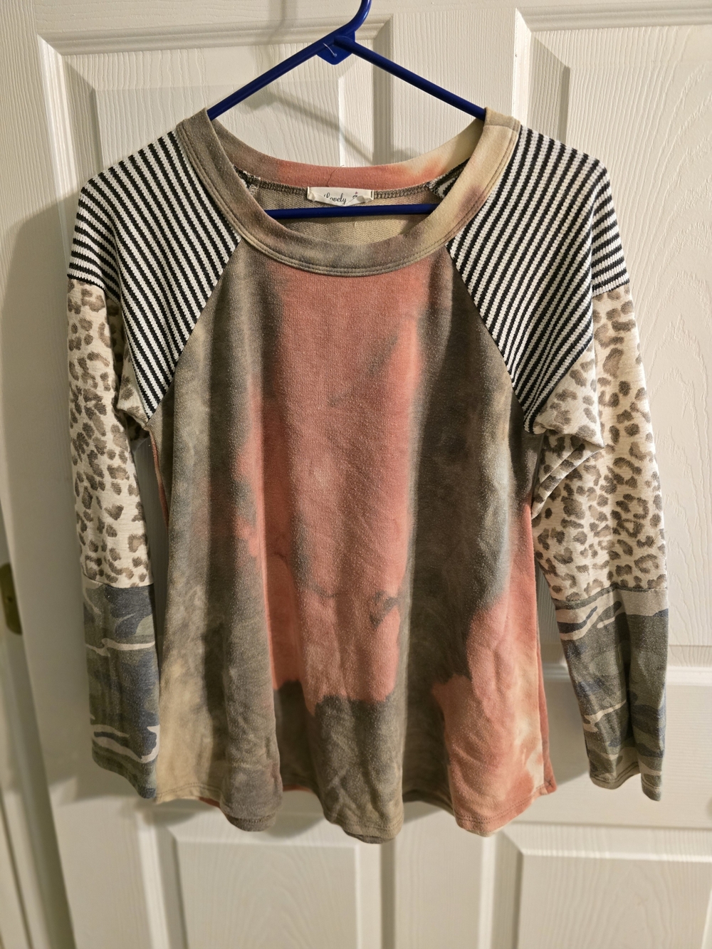 Mixed-Print Tie-Dye Pullover Sweatshirt - Peach & Olive